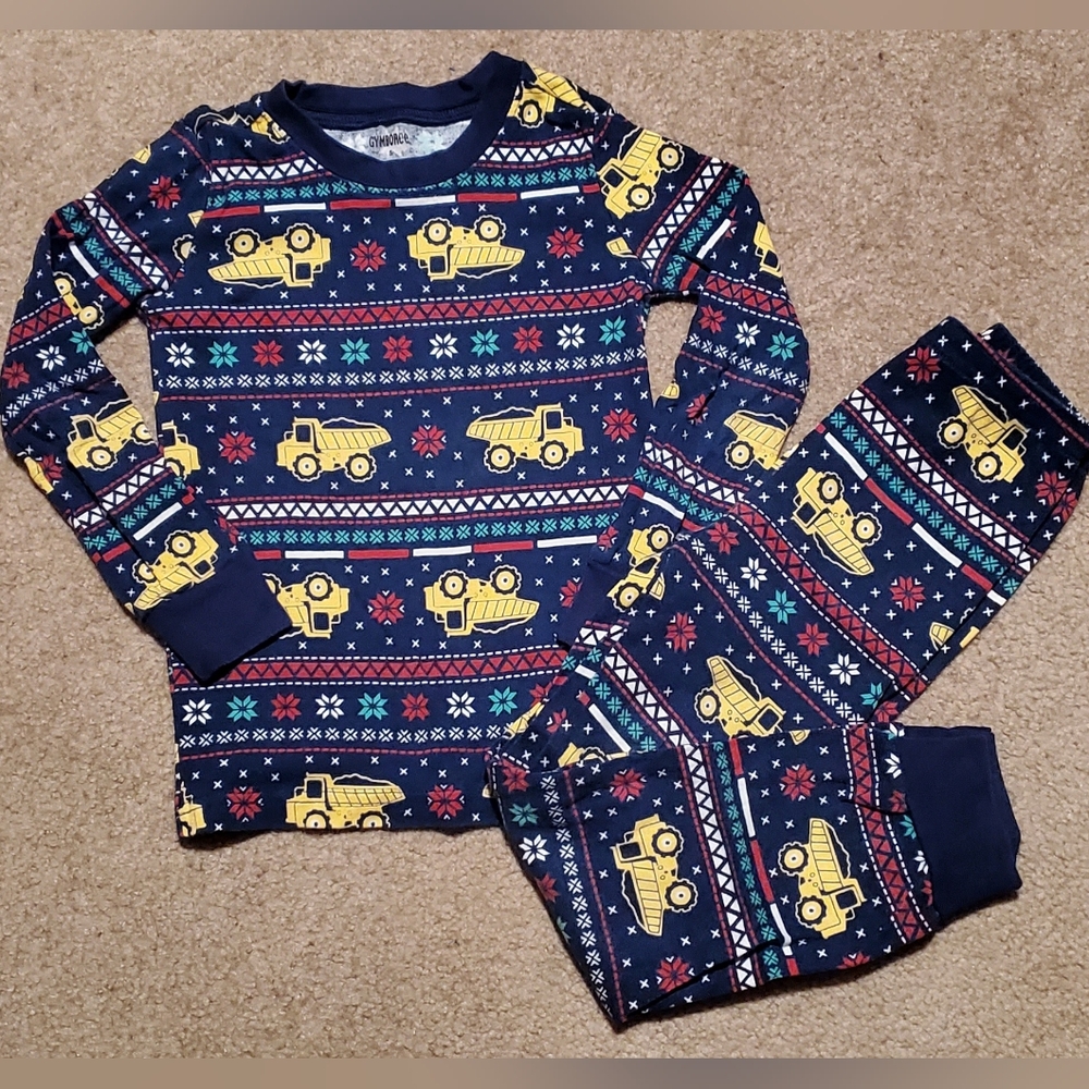 Gymboree Blue and Yellow Pajama Sets with Festive Construction Theme